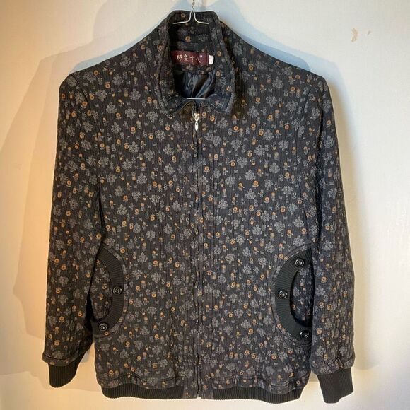 Black Quilted Floral Zip Up Bomber Jacket, M - Picture 7 of 15